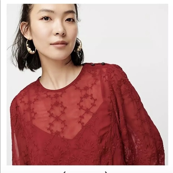 J Crew Mixed Embroidery Shirt Lace Top Red NWT XS - Picture 4 of 10